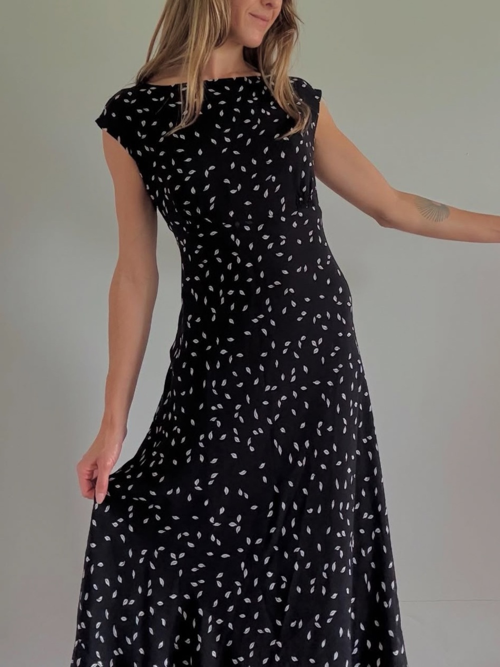 Black Leaf-Print Silk Chiffon Maxi Dress